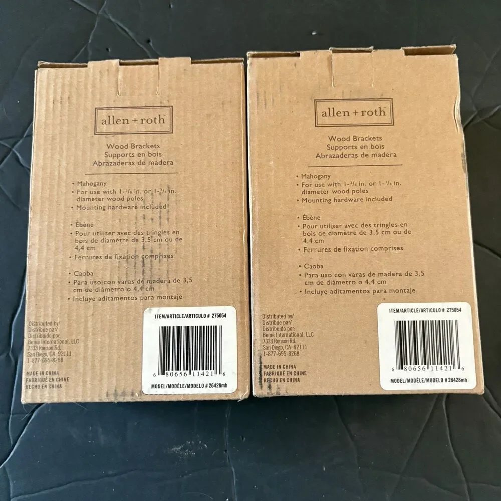 NEW 2 Boxes Allen + Roth Mahogany Wood Brackets for 1 3/8